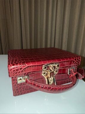 Red Croc-Embossed Mini Top-Handle Case Bag